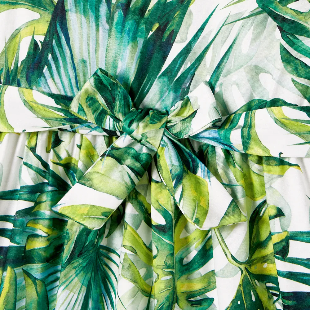 Family Matching Allover Plant Print Belted Tank Dresses and Short-sleeve T-shirts Sets big image 16
