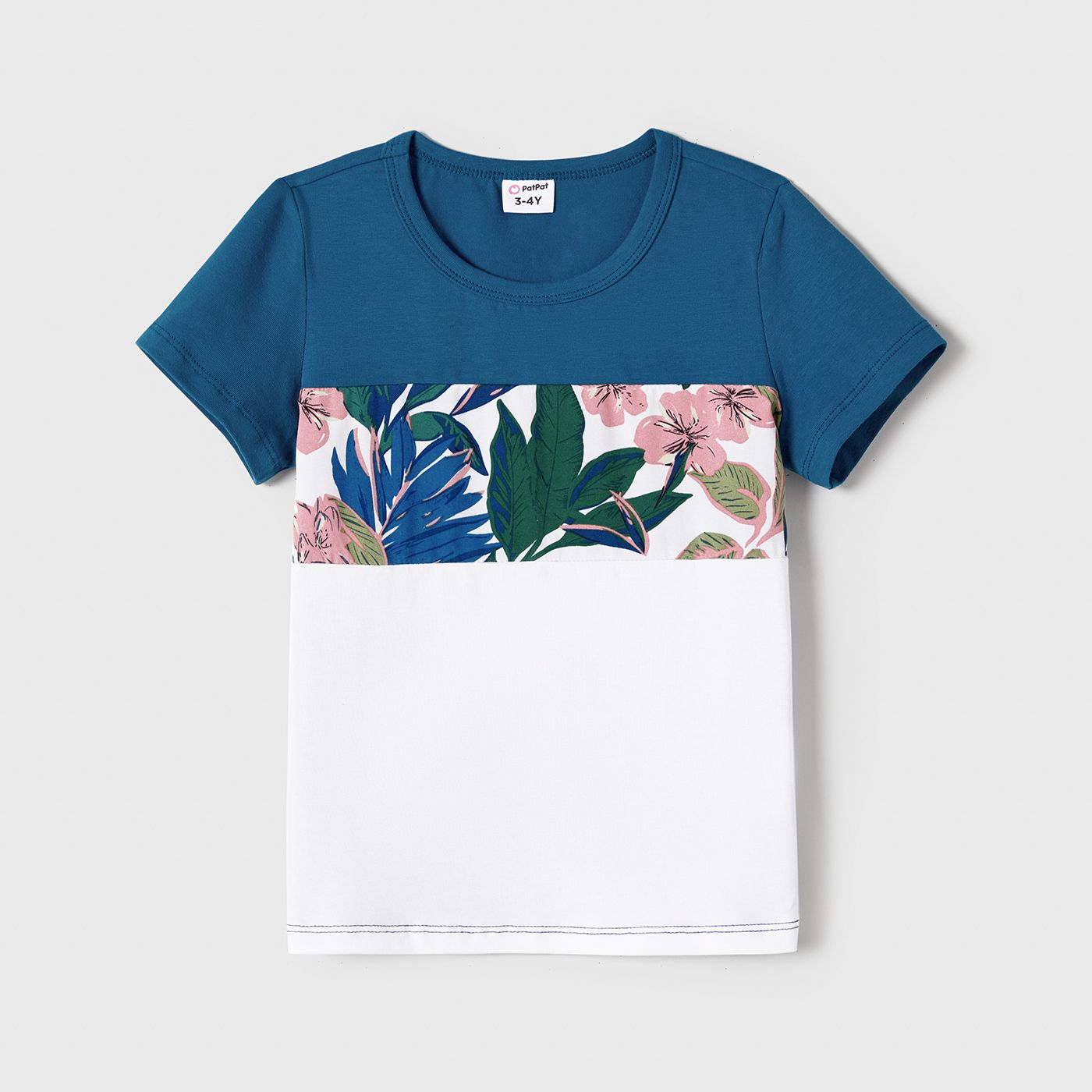 Family Matching Plant Floral Print Slip Dresses And Colorblock Short-sleeve T-shirts Sets