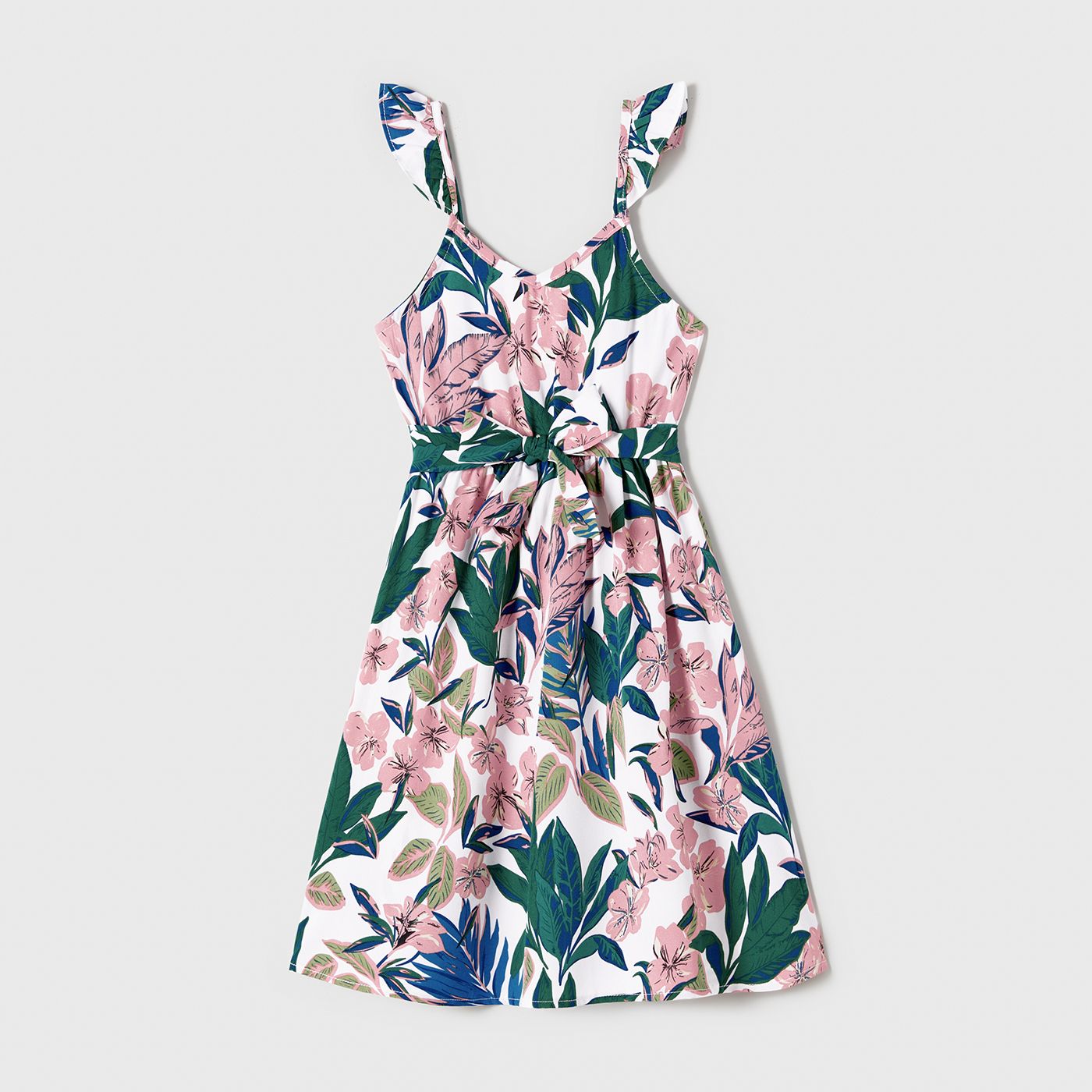 Family Matching Plant Floral Print Slip Dresses And Colorblock Short-sleeve T-shirts Sets