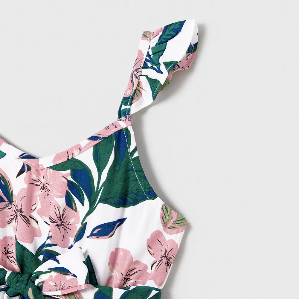 Family Matching Plant Floral Print Slip Dresses and Colorblock Short-sleeve T-shirts Sets big image 13