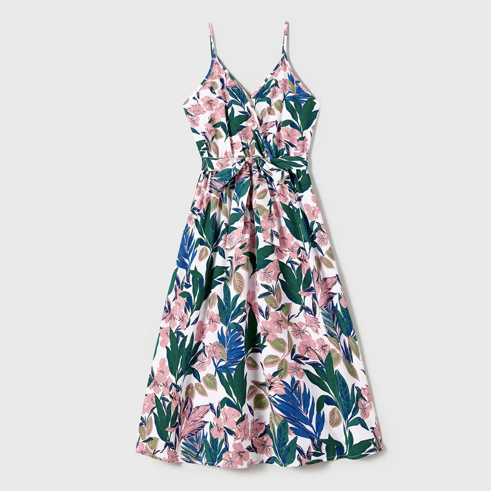 Family Matching Plant Floral Print Slip Dresses and Colorblock Short-sleeve T-shirts Sets big image 15