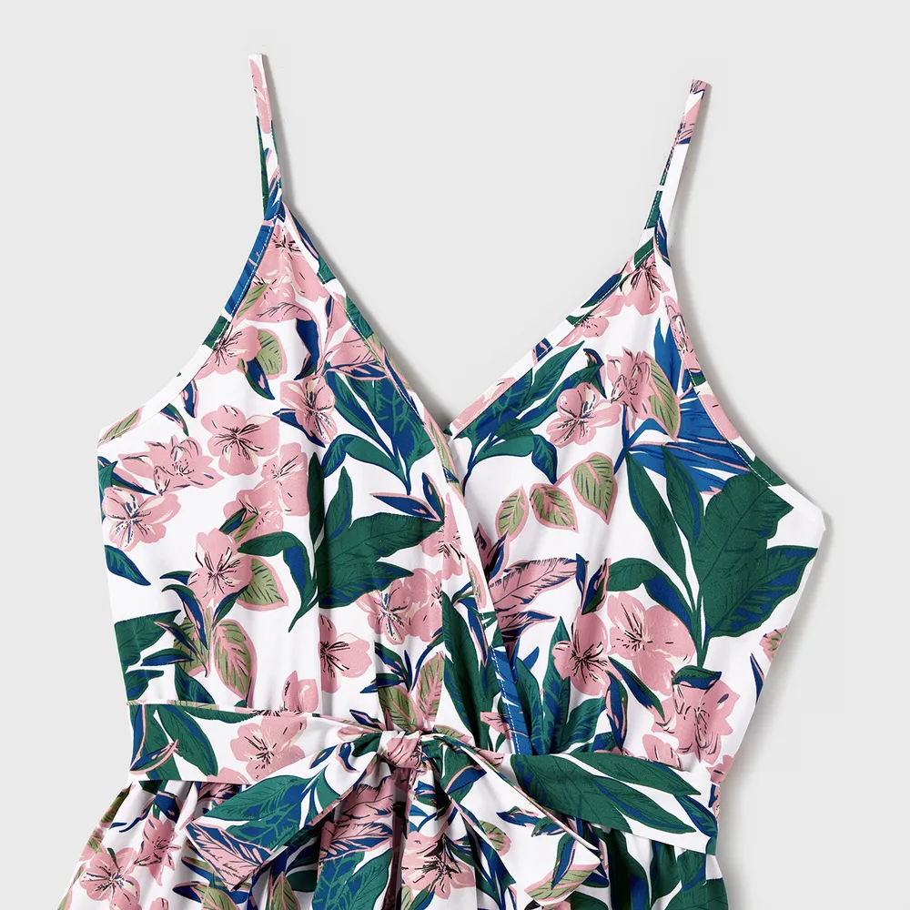 Family Matching Plant Floral Print Slip Dresses and Colorblock Short-sleeve T-shirts Sets big image 16