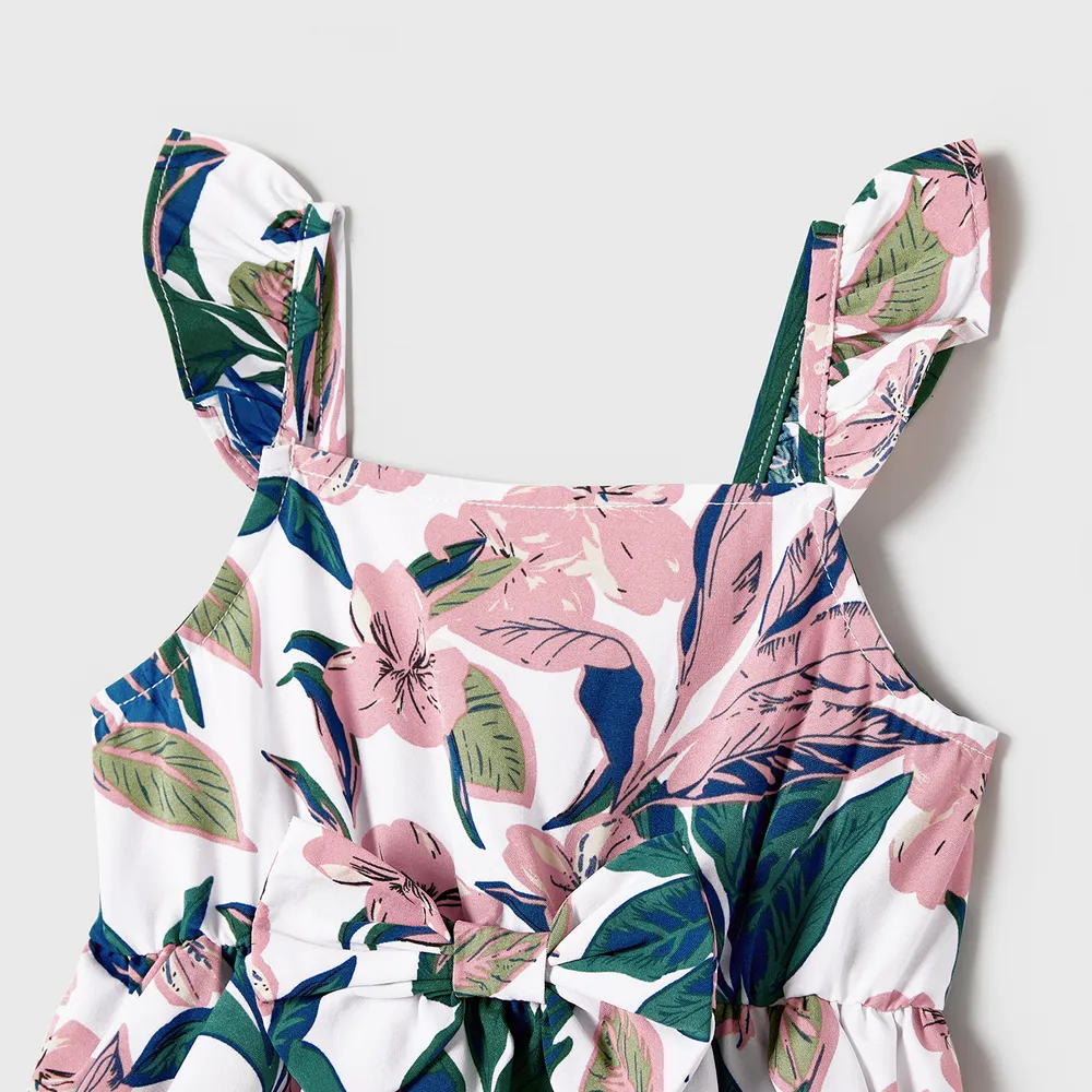 Family Matching Plant Floral Print Slip Dresses and Colorblock Short-sleeve T-shirts Sets big image 3
