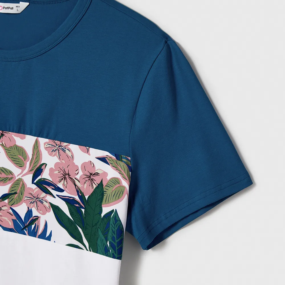 Family Matching Plant Floral Print Slip Dresses and Colorblock Short-sleeve T-shirts Sets big image 20