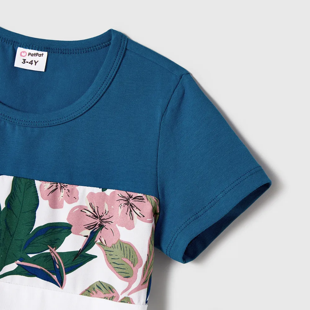 Family Matching Plant Floral Print Slip Dresses and Colorblock Short-sleeve T-shirts Sets big image 8