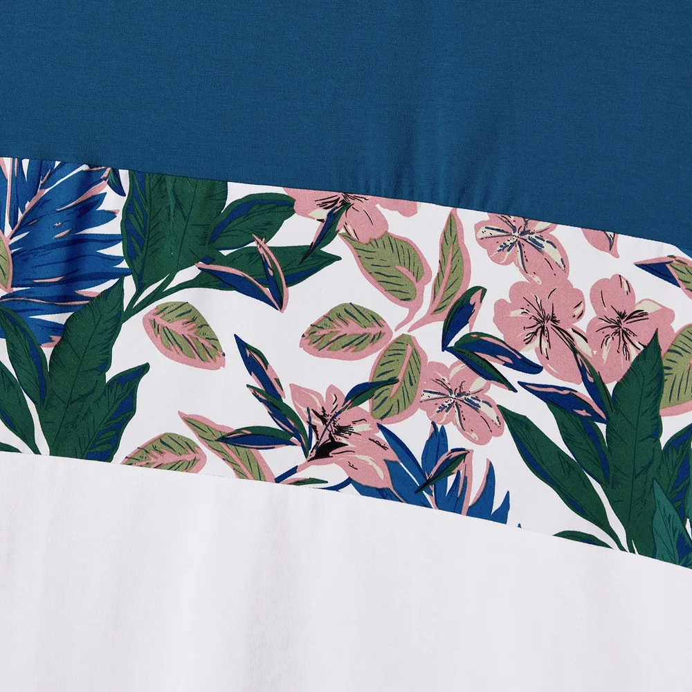 Family Matching Plant Floral Print Slip Dresses and Colorblock Short-sleeve T-shirts Sets big image 21