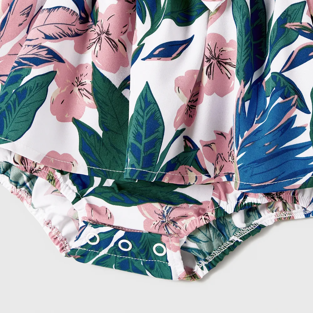 Family Matching Plant Floral Print Slip Dresses and Colorblock Short-sleeve T-shirts Sets big image 4