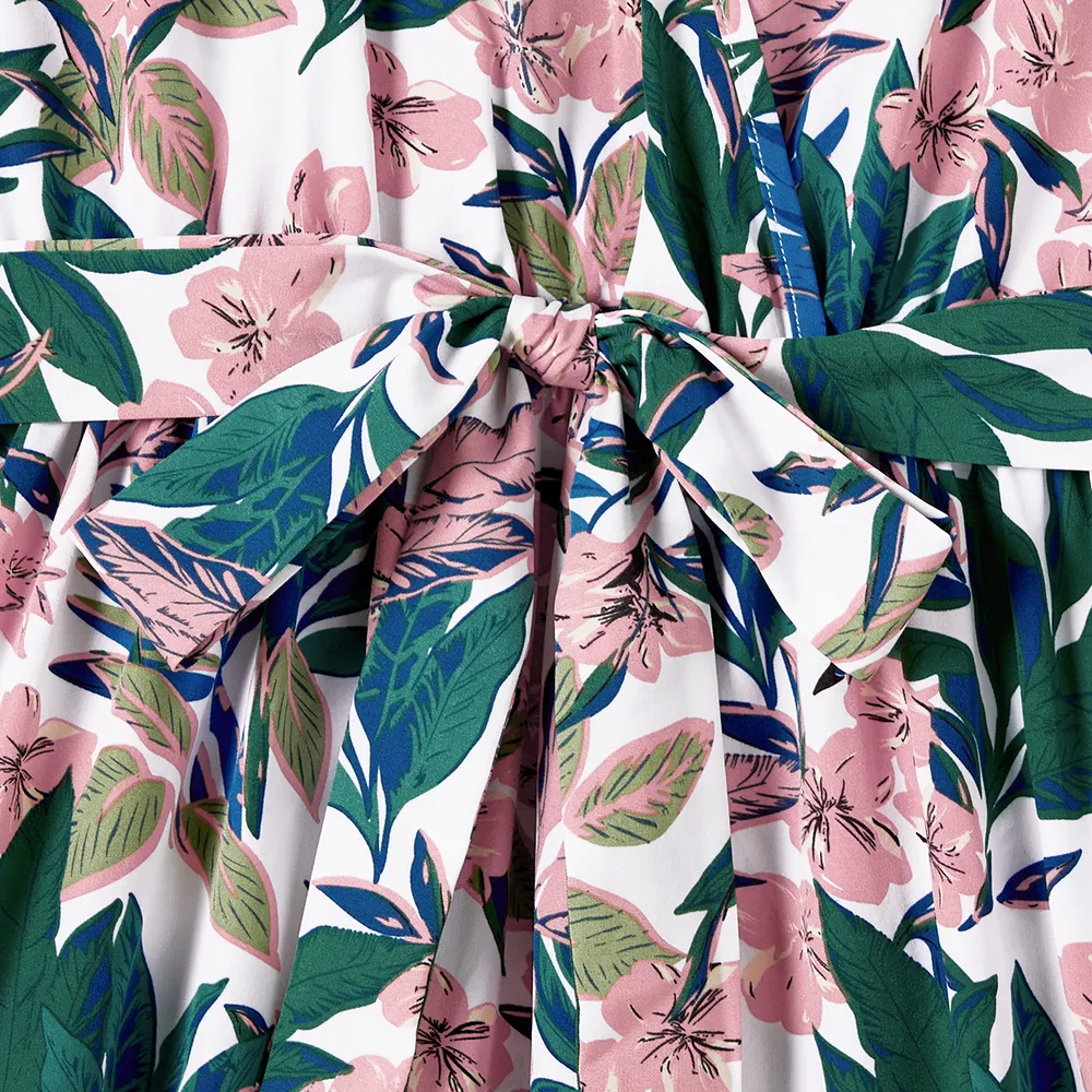 Family Matching Plant Floral Print Slip Dresses and Colorblock Short-sleeve T-shirts Sets big image 17