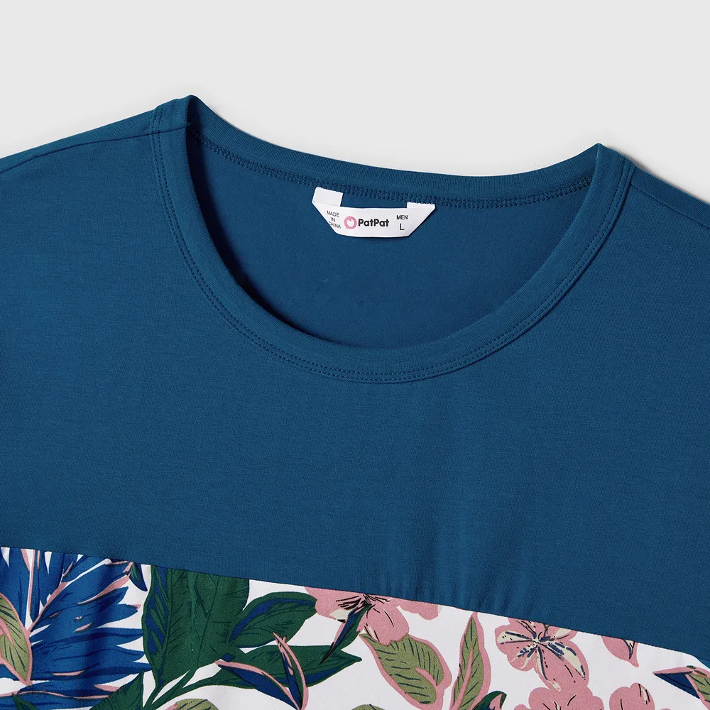 Family Matching Plant Floral Print Slip Dresses and Colorblock Short-sleeve T-shirts Sets big image 19