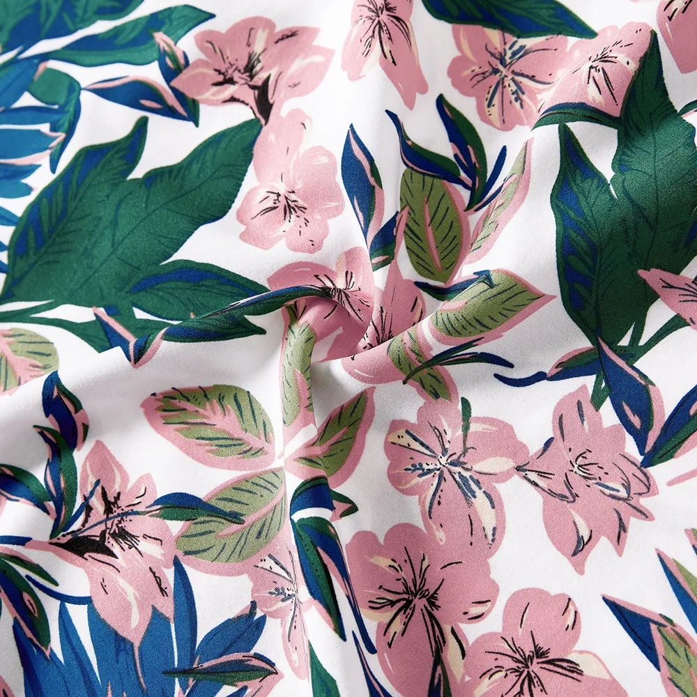 Family Matching Plant Floral Print Slip Dresses and Colorblock Short-sleeve T-shirts Sets big image 5