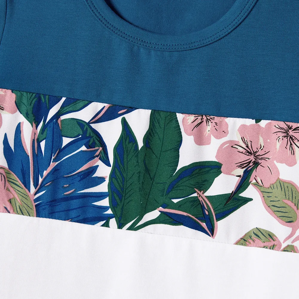 Family Matching Plant Floral Print Slip Dresses and Colorblock Short-sleeve T-shirts Sets big image 9