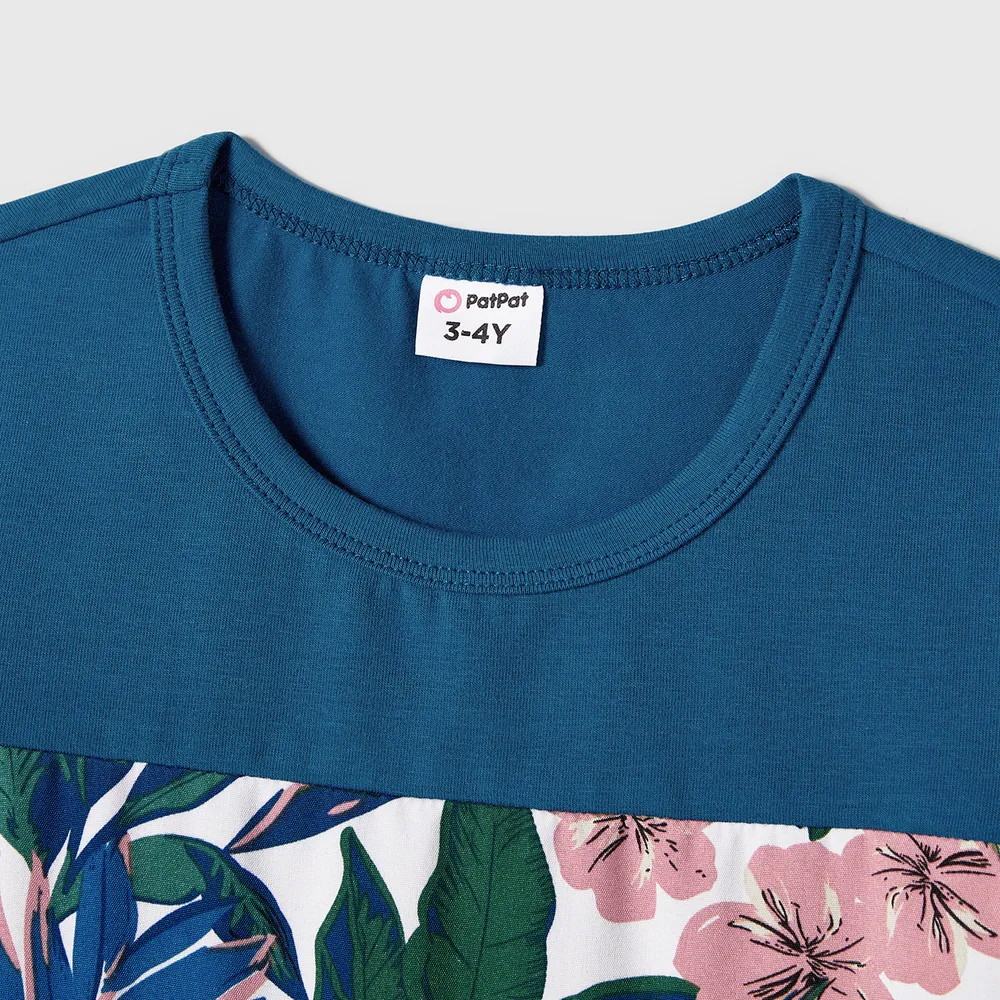 Family Matching Plant Floral Print Slip Dresses and Colorblock Short-sleeve T-shirts Sets big image 7