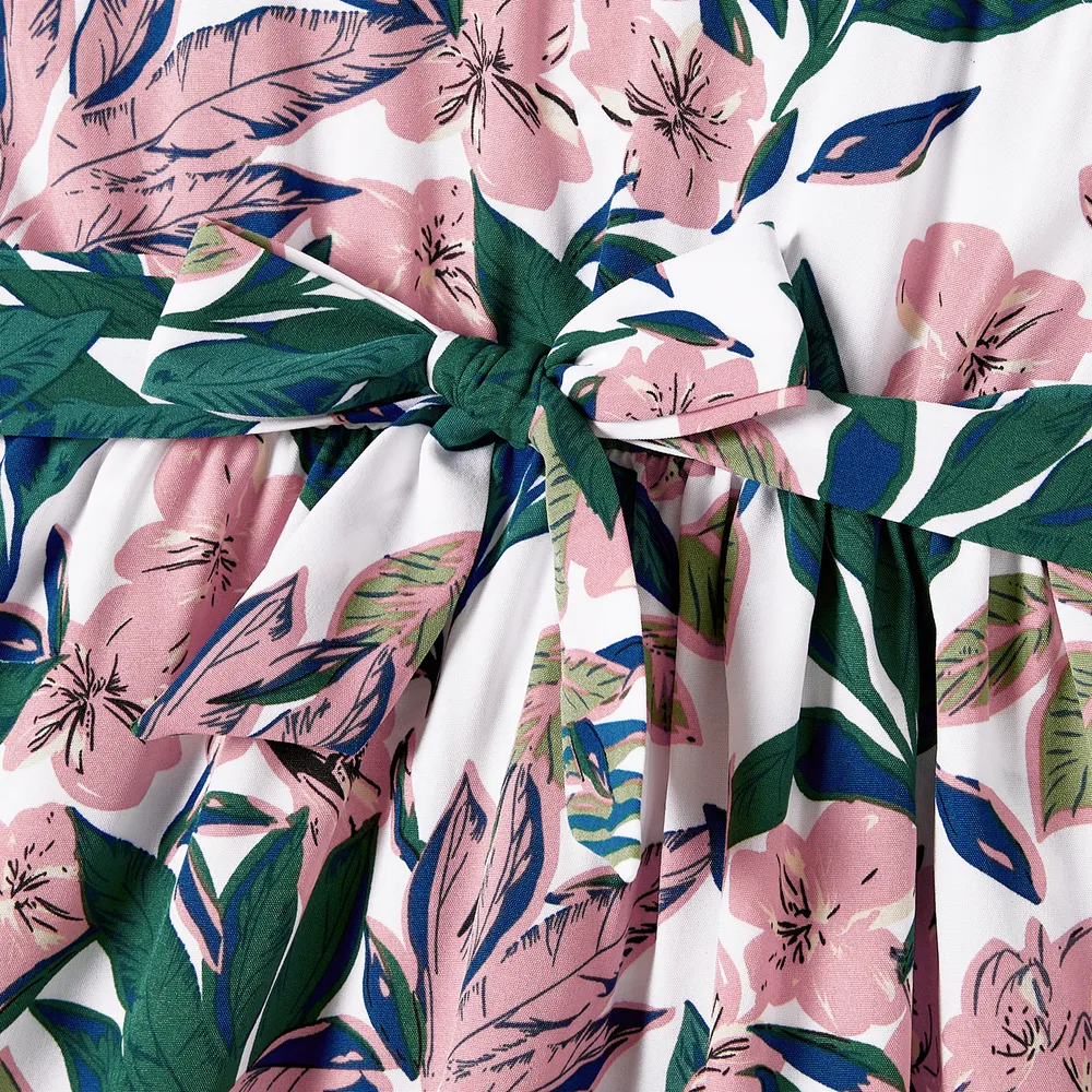 Family Matching Plant Floral Print Slip Dresses and Colorblock Short-sleeve T-shirts Sets big image 12