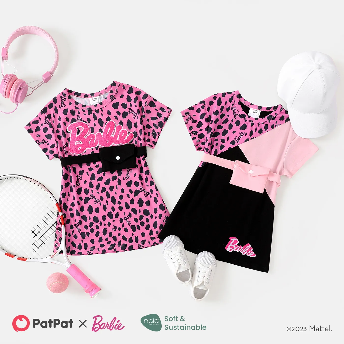 Barbie Toddler/Kid Girl Leopard/Colorblock Print Naia™ Short-sleeve Dress with Fanny Pack