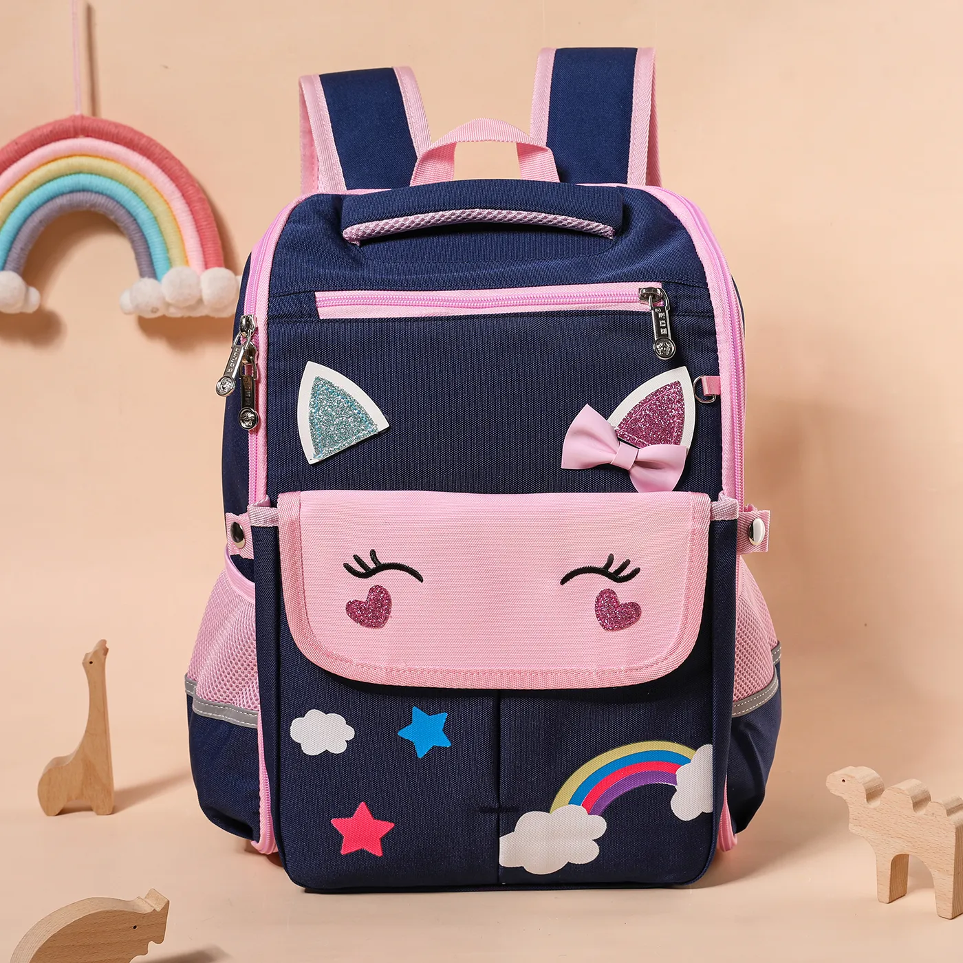 Toddler/Kid Unicorn Pattern Primary School Students' Spine Protection and Load-reducing Backpack Dark Blue
