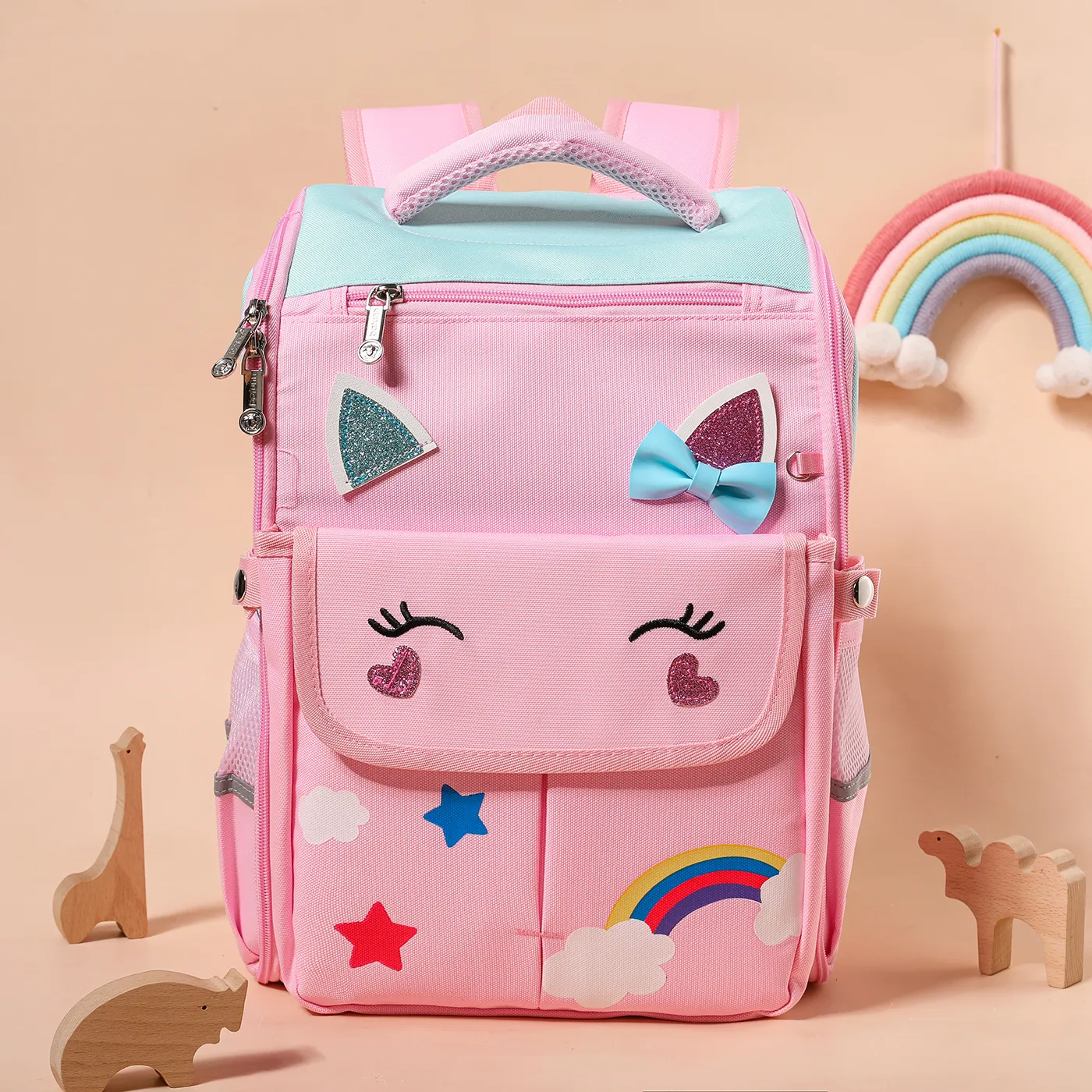 Toddler/Kid Unicorn Pattern Primary School Students' Spine Protection and Load-reducing Backpack Pink big image 1