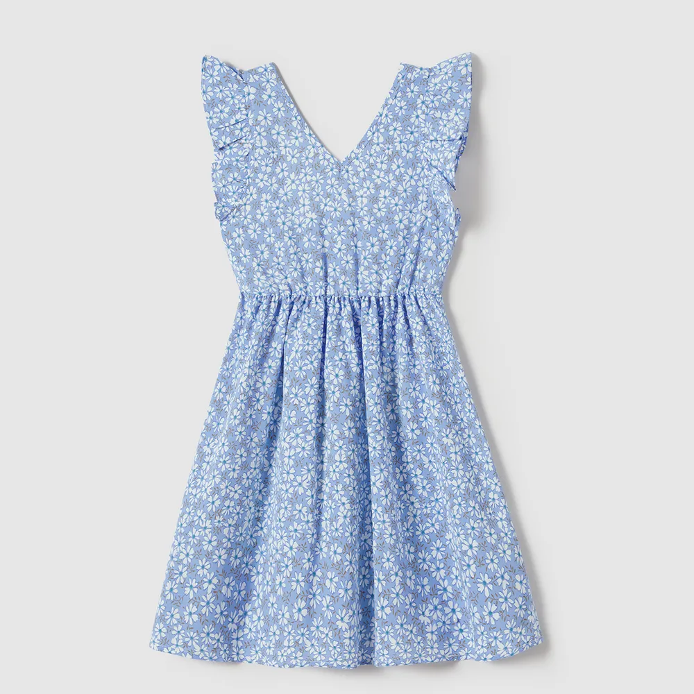Family Matching Allover Floral Print Ruffle-sleeve Dresses and Striped Colorblock T-shirts Sets big image 11