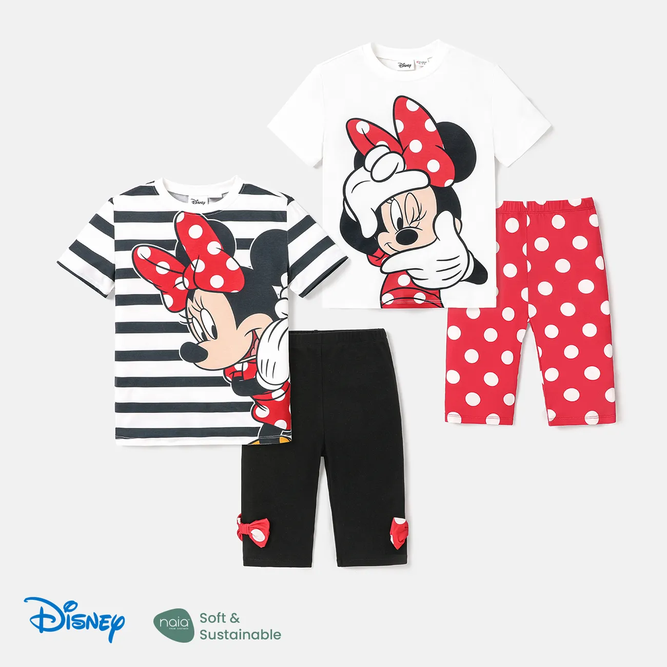 Disney Mickey and Friends Toddler/Kid Girl 2pcs Naia™ Character Print Short-sleeve Tee and Leggings Shorts Set White big image 1
