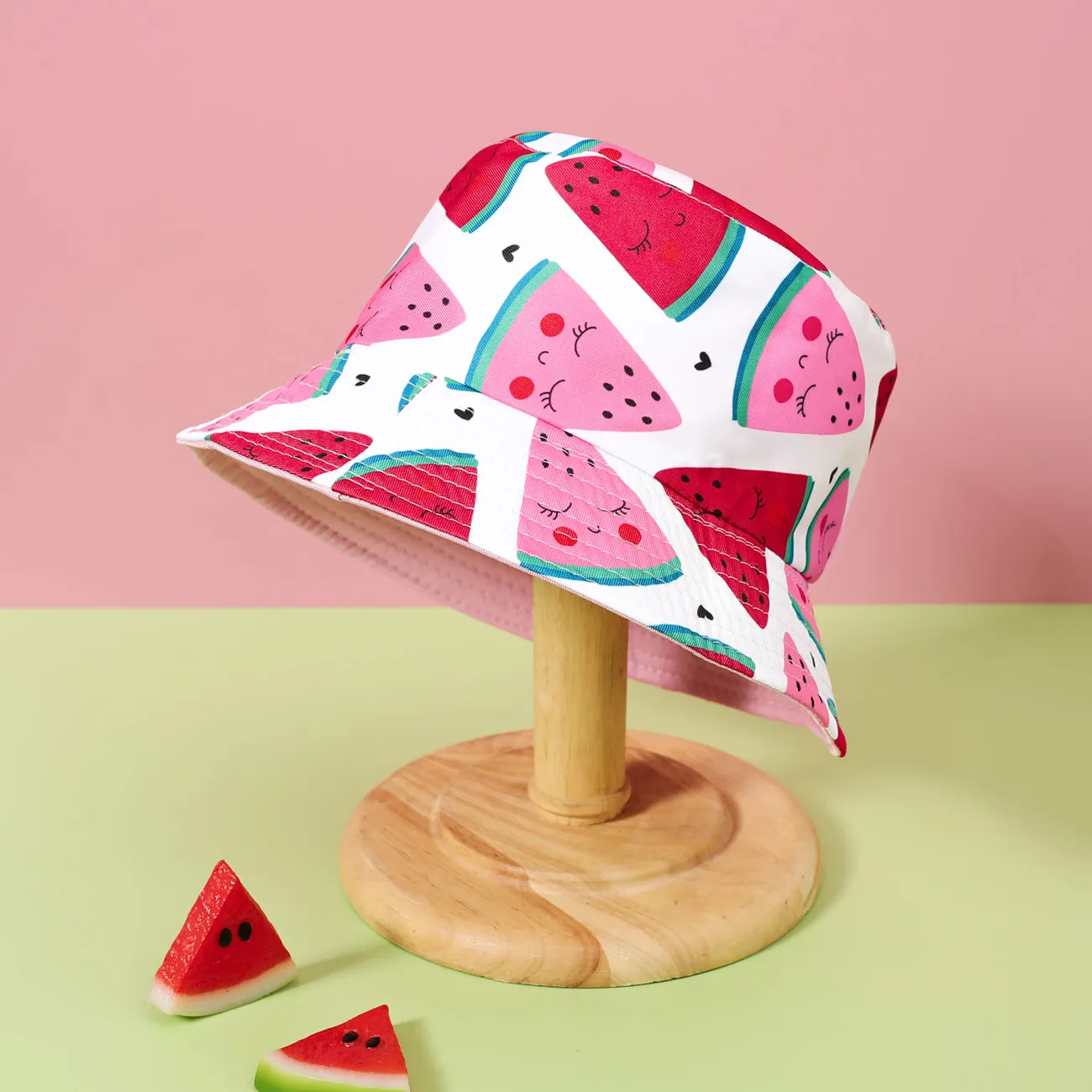 Toddler/Kid Girl Watermelon Floral Print Reversible Bucket Hat Red big image 1