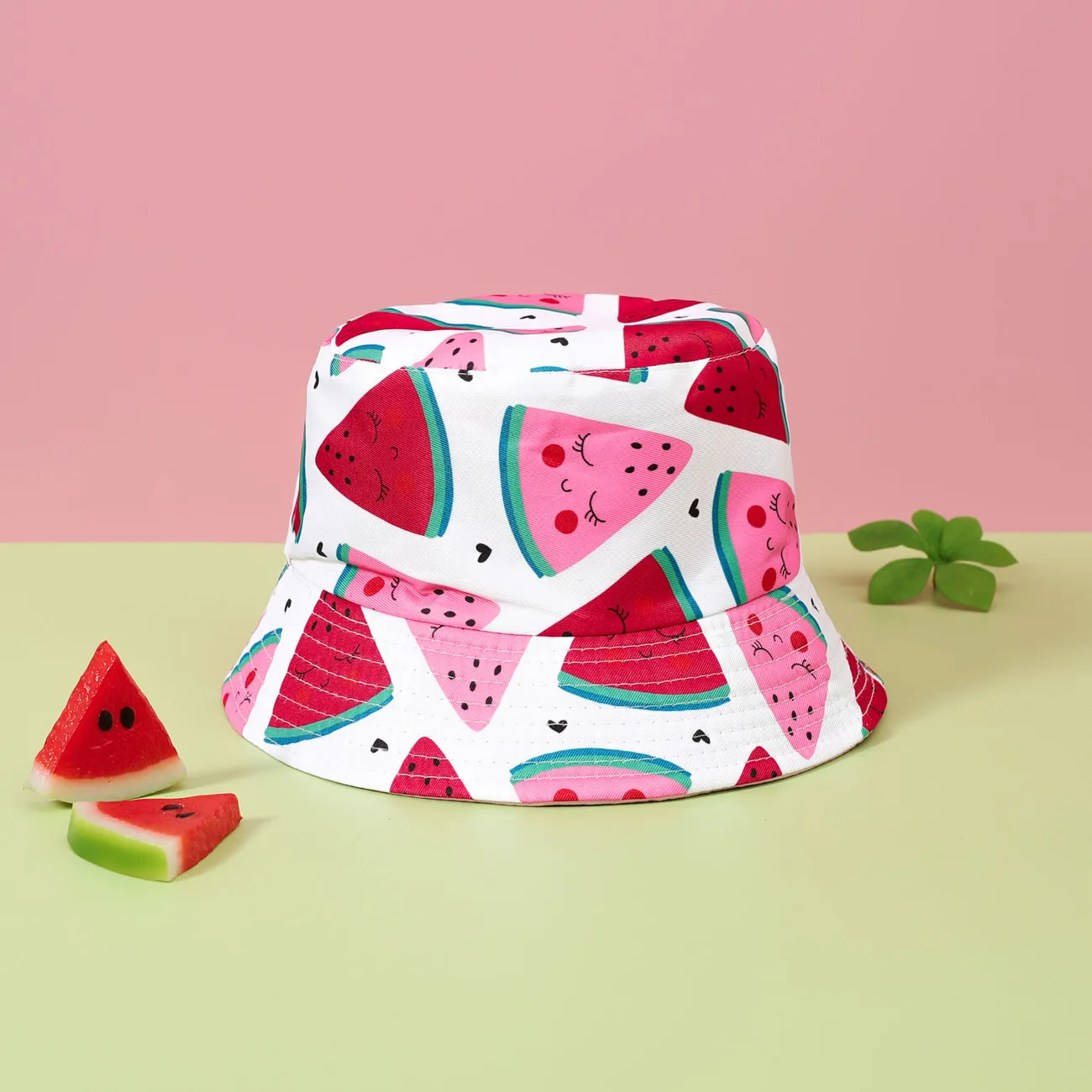 Toddler / Kid Girl Watermelon Floral Print Reversibile Bucket Hat Rosso big image 1