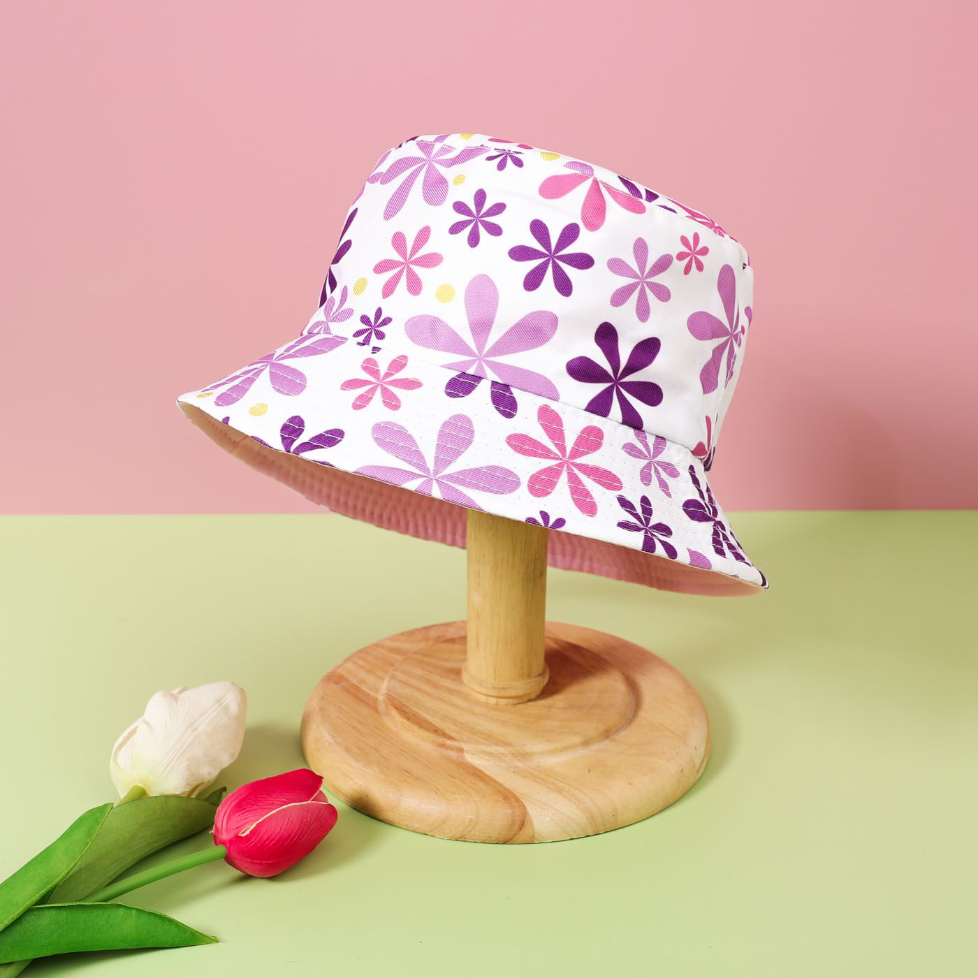 Toddler / Kid Girl Watermelon Floral Print Reversible Bucket Hat