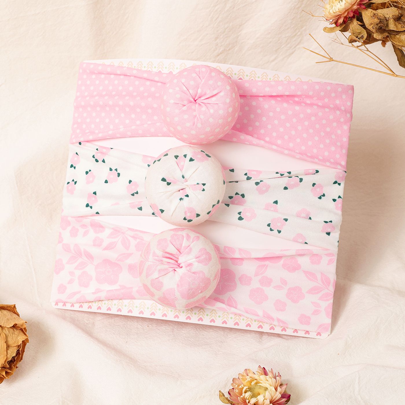 3-pack Baby Girl Floral Print Solid Donut Hair Clips Set