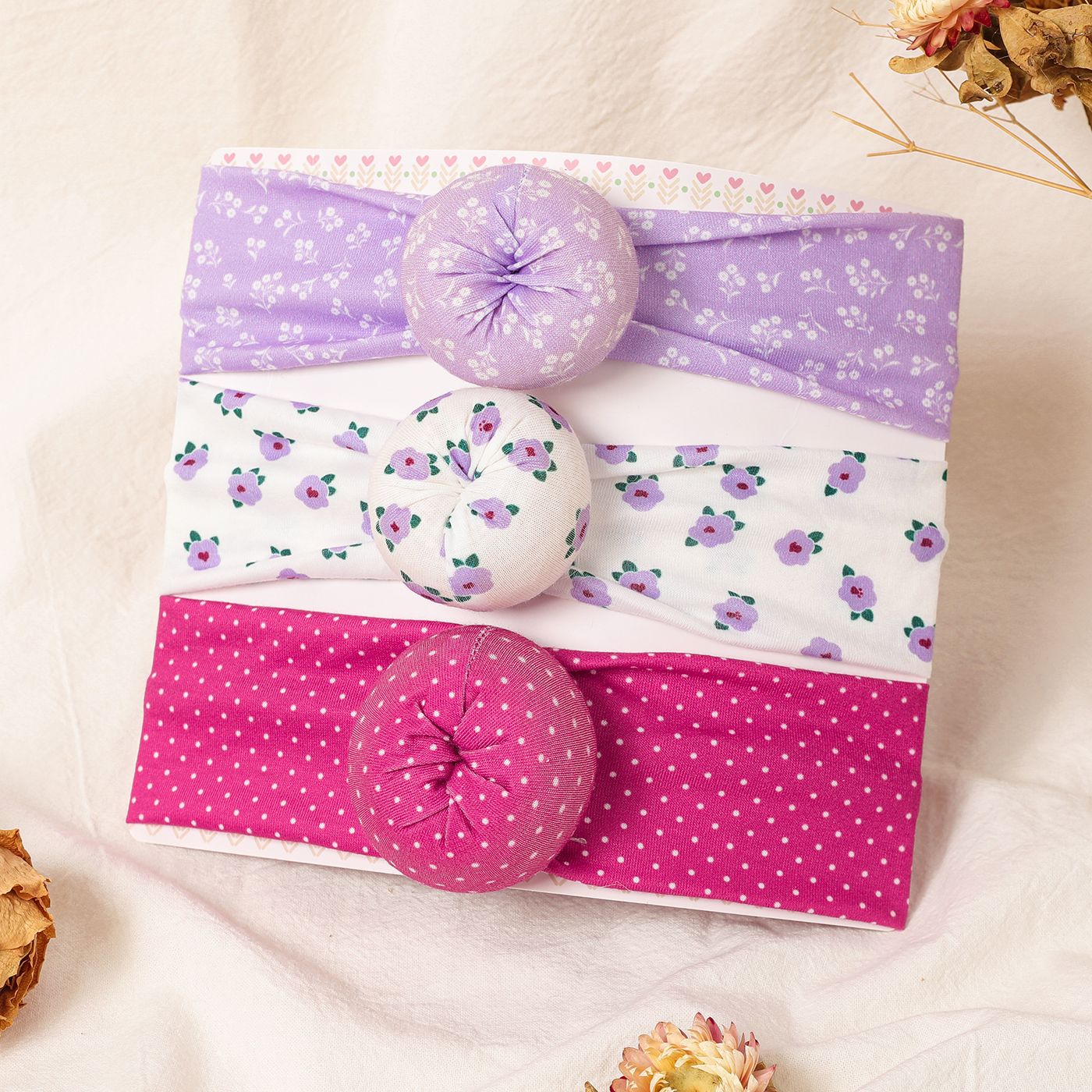3-pack Baby Girl Floral Print Solid Donut Hair Clips Set