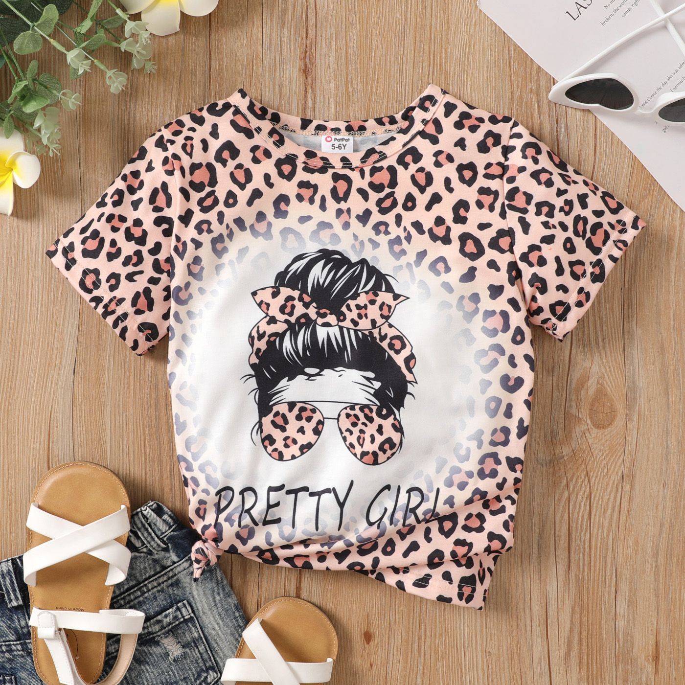 

Kid Girl Leopard Tie Dye Print Short-sleeve Tee
