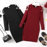 Kid Girl Hollow Out Long-sleeve Rib-knit Bodycon Dress   image 2