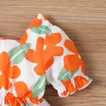 2pcs Baby Girl Allover Floral Letter Print Square Neck Top and Solid Shorts Set  Orange color image 3