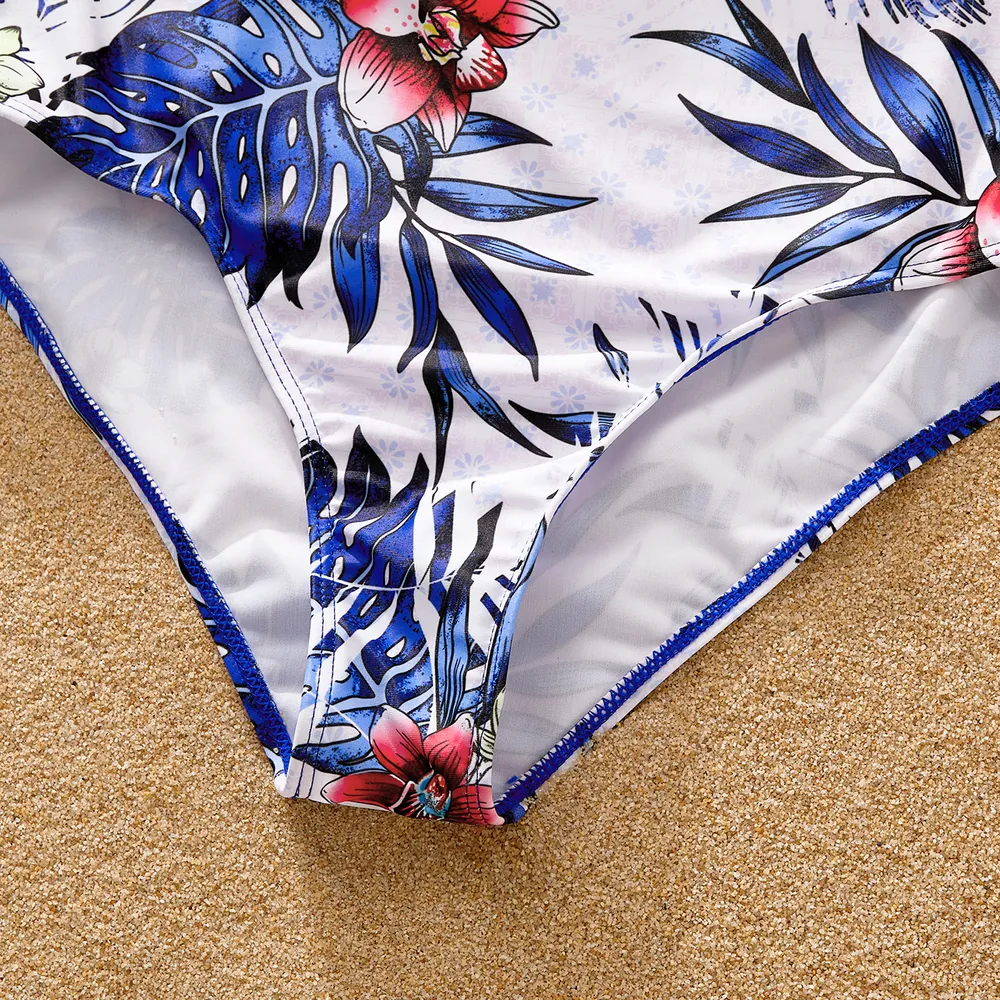 Family Matching Plant Floral Print Crisscross Front One-piece Swimsuit or Swim Trunks Shorts / Open Front Kimono big image 12