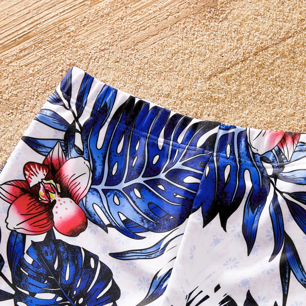 Family Matching Plant Floral Print Crisscross Front One-piece Swimsuit or Swim Trunks Shorts / Open Front Kimono big image 5