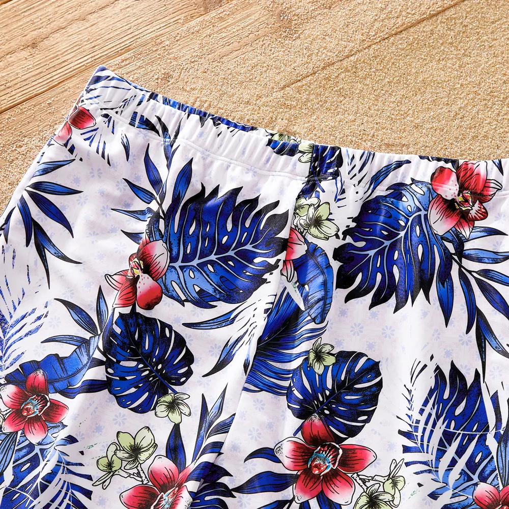 Family Matching Plant Floral Print Crisscross Front One-piece Swimsuit or Swim Trunks Shorts / Open Front Kimono  big image 14