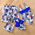 Family Matching Plant Floral Print Crisscross Front One-piece Swimsuit or Swim Trunks Shorts / Open Front Kimono  image 3