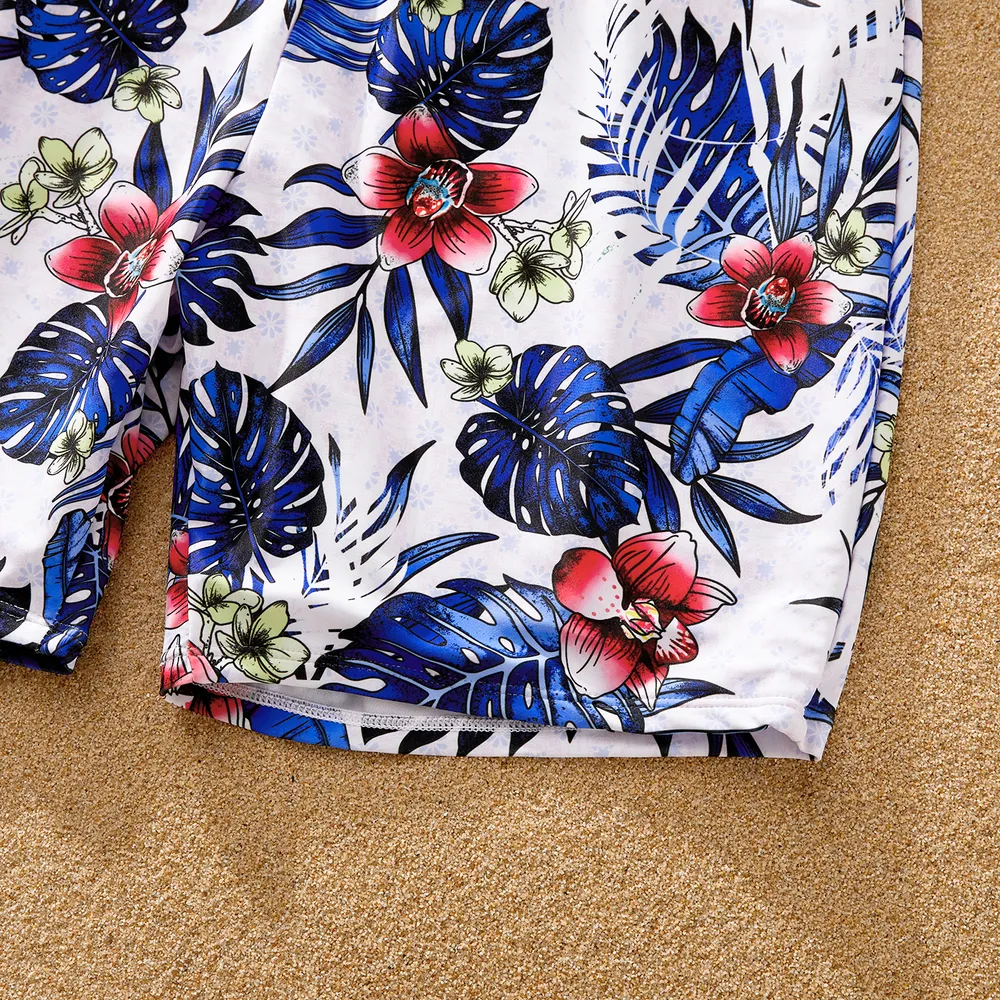 Family Matching Plant Floral Print Crisscross Front One-piece Swimsuit or Swim Trunks Shorts / Open Front Kimono  big image 15