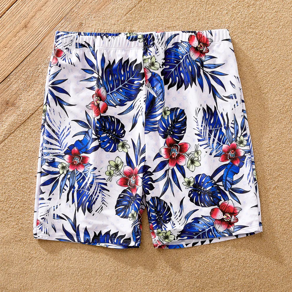 Family Matching Plant Floral Print Crisscross Front One-piece Swimsuit or Swim Trunks Shorts / Open Front Kimono  big image 13