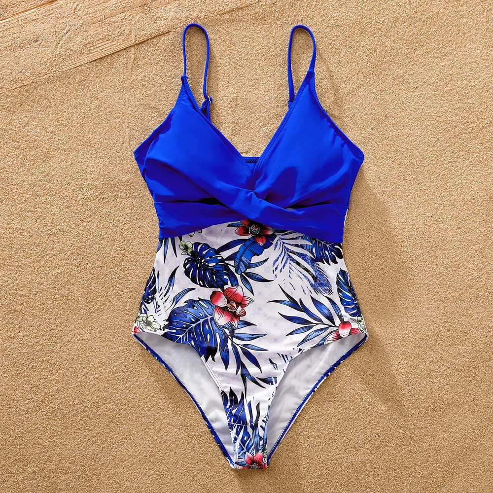 Family Matching Plant Floral Print Crisscross Front One-piece Swimsuit or Swim Trunks Shorts / Open Front Kimono big image 10