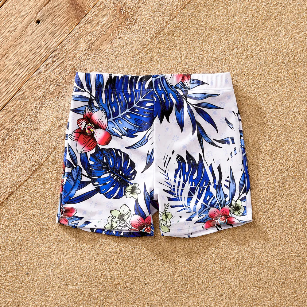 Family Matching Plant Floral Print Crisscross Front One-piece Swimsuit or Swim Trunks Shorts / Open Front Kimono  big image 4