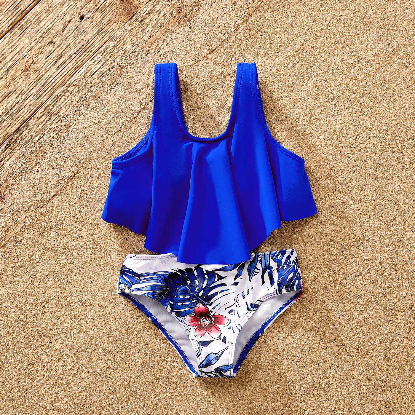 Family Matching Plant Floral Print Crisscross Front One-piece Swimsuit or Swim Trunks Shorts / Open Front Kimono  big image 7