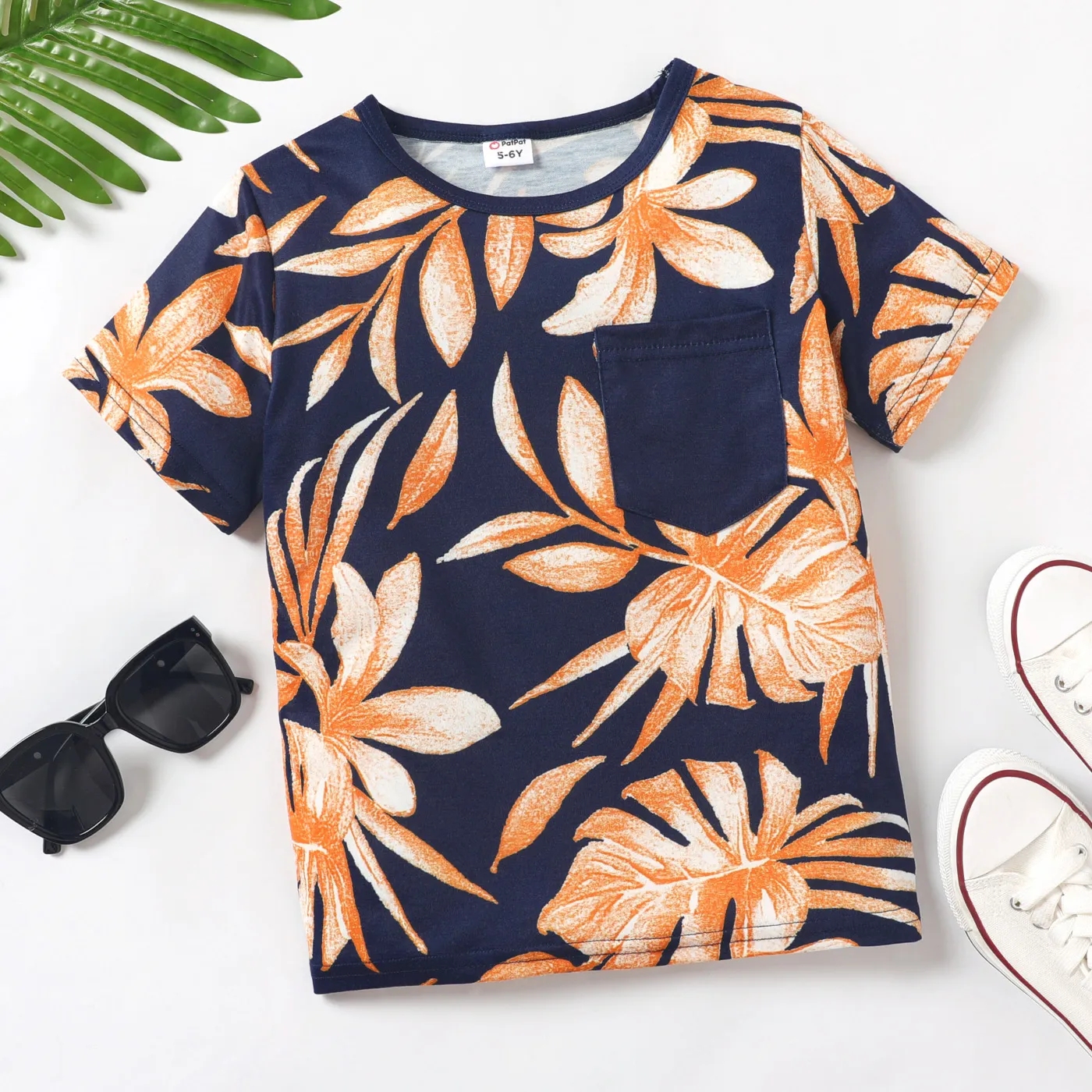 Kid Boy Allover Plant Print Patch Pocket Short-sleeve Tee  big image 1