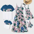 Family Matching Plant Floral Print Slip Dresses and Colorblock Short-sleeve T-shirts Sets  image 2