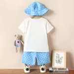 3pcs Kid Boy Cute Animal Bear Embroidered Short-sleeve Tee & Letter Print Shorts & Hat Set  image 2