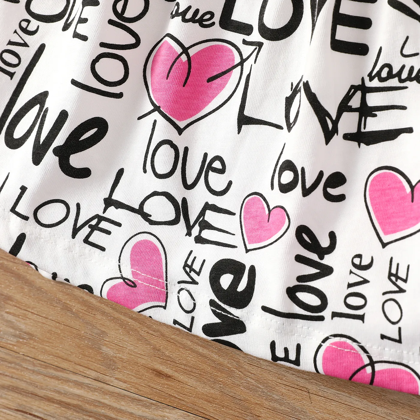 2pcs Baby Girl 100% Cotton Ruffled One-Shoulder Cami Top and Bow Front Letter Heart Print Skirt Set  Roseo image 5
