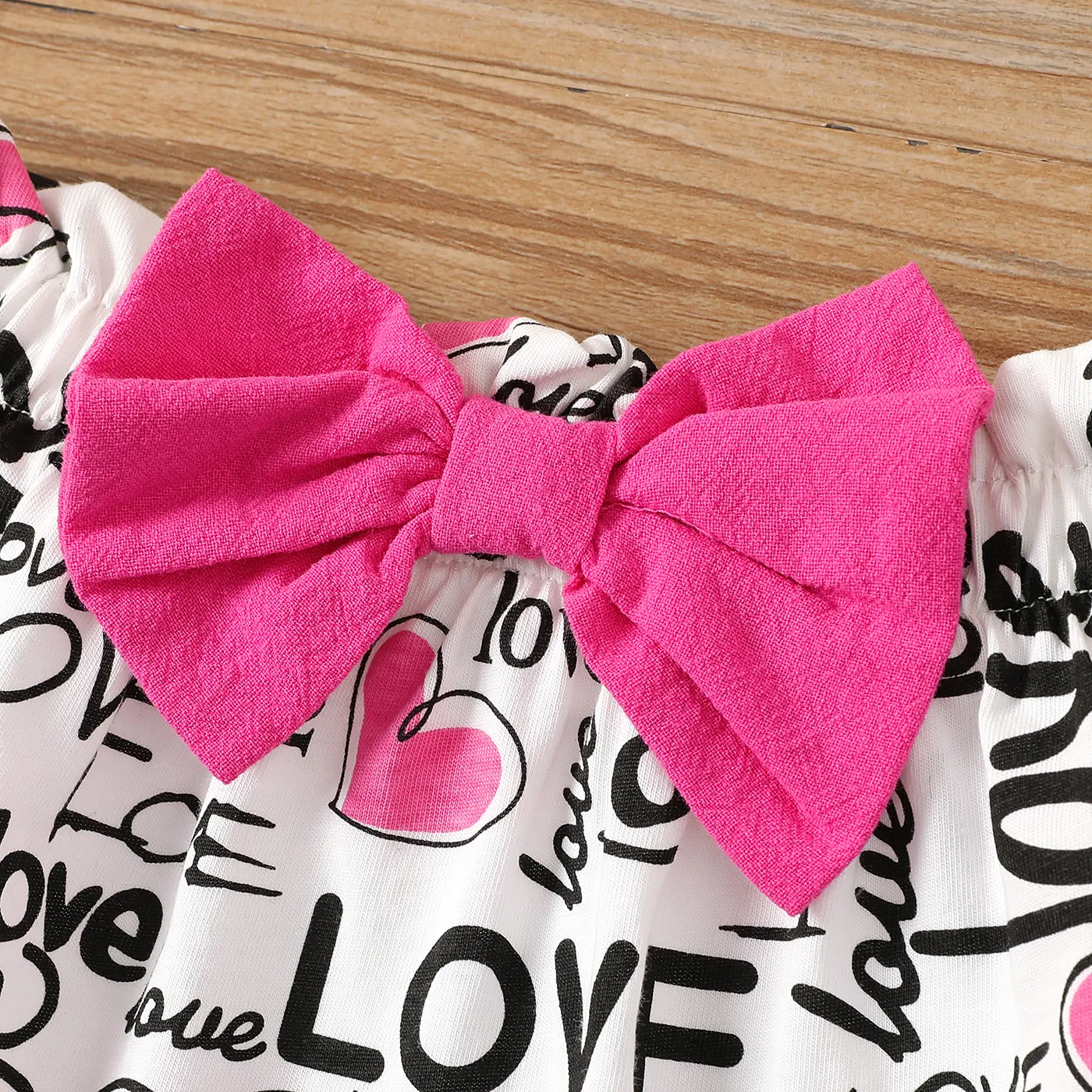2pcs Baby Girl 100% Cotton Ruffled One-Shoulder Cami Top and Bow Front Letter Heart Print Skirt Set  Roseo image 4