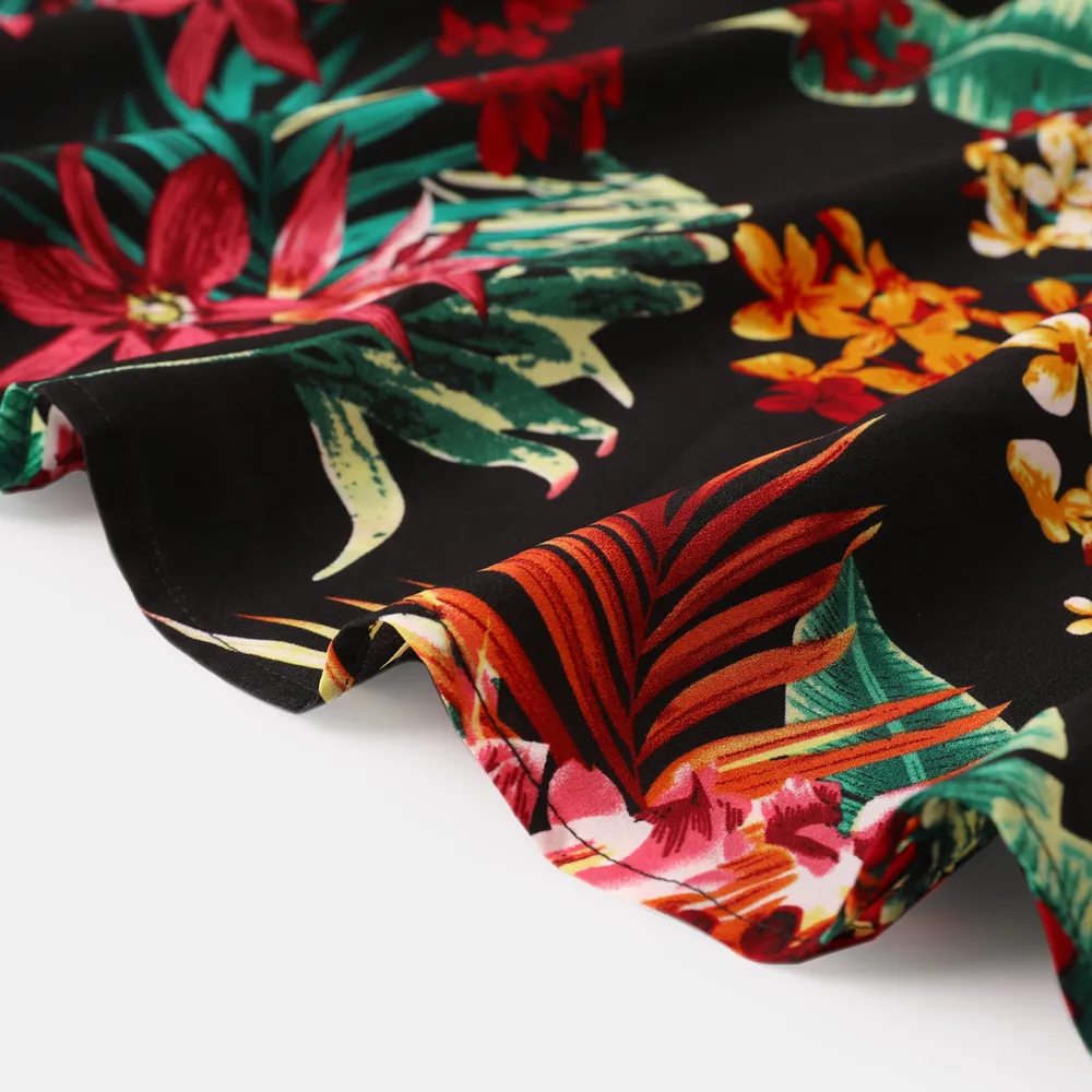 Family Matching Allover Plant Floral Print Halterneck Dresses and Short-sleeve Shirts Sets  big image 4