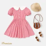Kid Girl Strawberry Embroidered Doll Collar Short-sleeve Plaid Dress  image 5