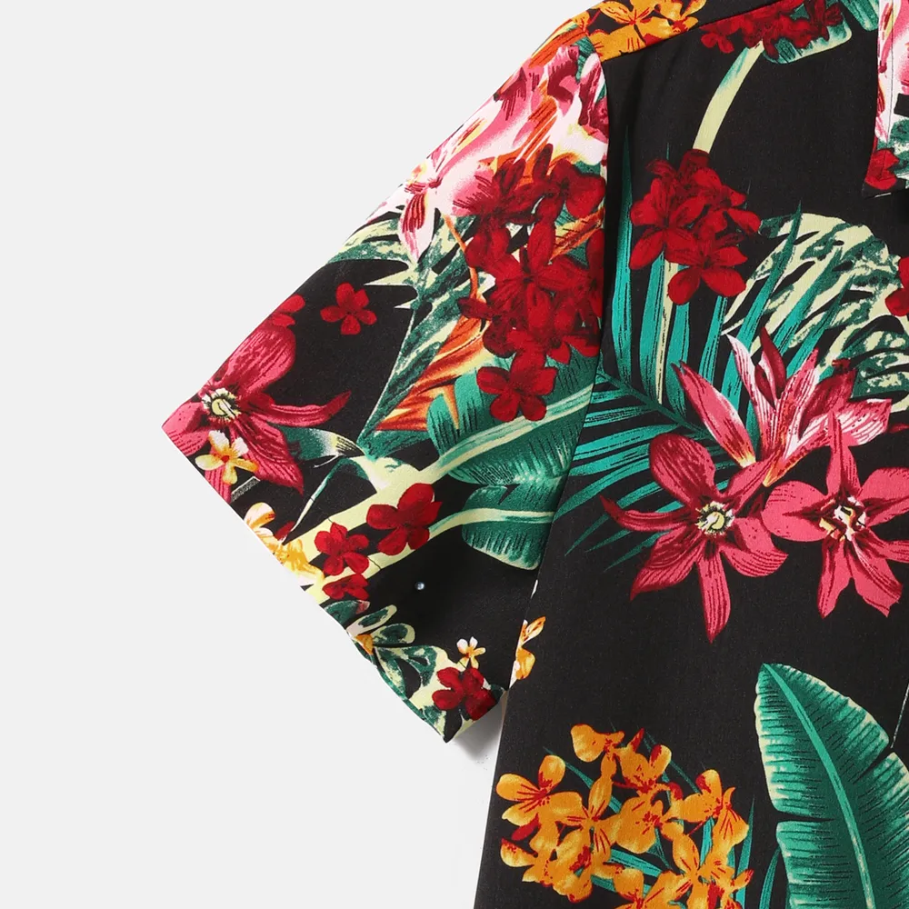 Family Matching Allover Plant Floral Print Halterneck Dresses and Short-sleeve Shirts Sets  big image 19