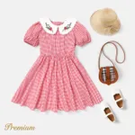 Kid Girl Strawberry Embroidered Doll Collar Short-sleeve Plaid Dress  image 6