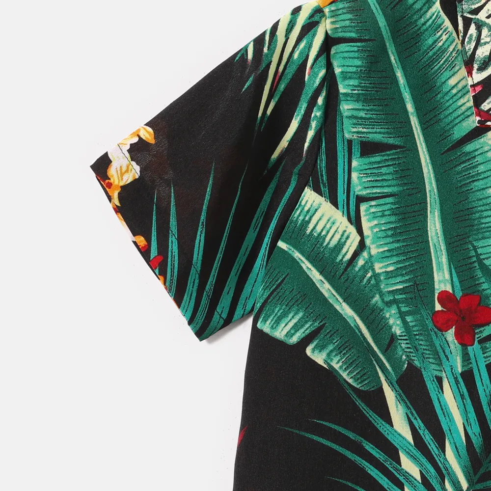 Family Matching Allover Plant Floral Print Halterneck Dresses and Short-sleeve Shirts Sets big image 8