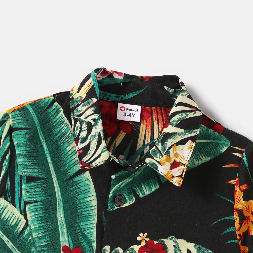 Family Matching Allover Plant Floral Print Halterneck Dresses and Short-sleeve Shirts Sets big image 7